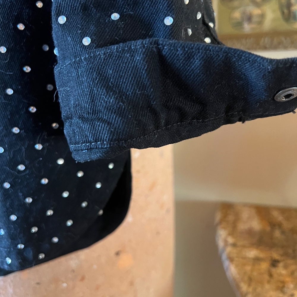 Zara black rhinestone snap up denim oversized shirt size XS - Picture 5 of 8